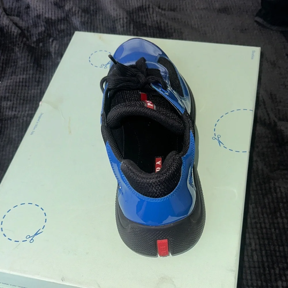Prada Men's Vibrant Blue and Black Sneakers - Picture 3 of 3